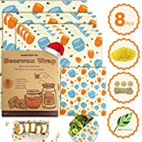 Envoltorio Cera de Abeja 8pcs- Envoltorio Bocadillo Reutilizable- Envolturas de Cera de Abeja Lavables- Mantenlo Fresco…
